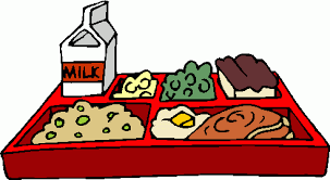 School lunch tray with compartments filled with different foods and a carton of milk