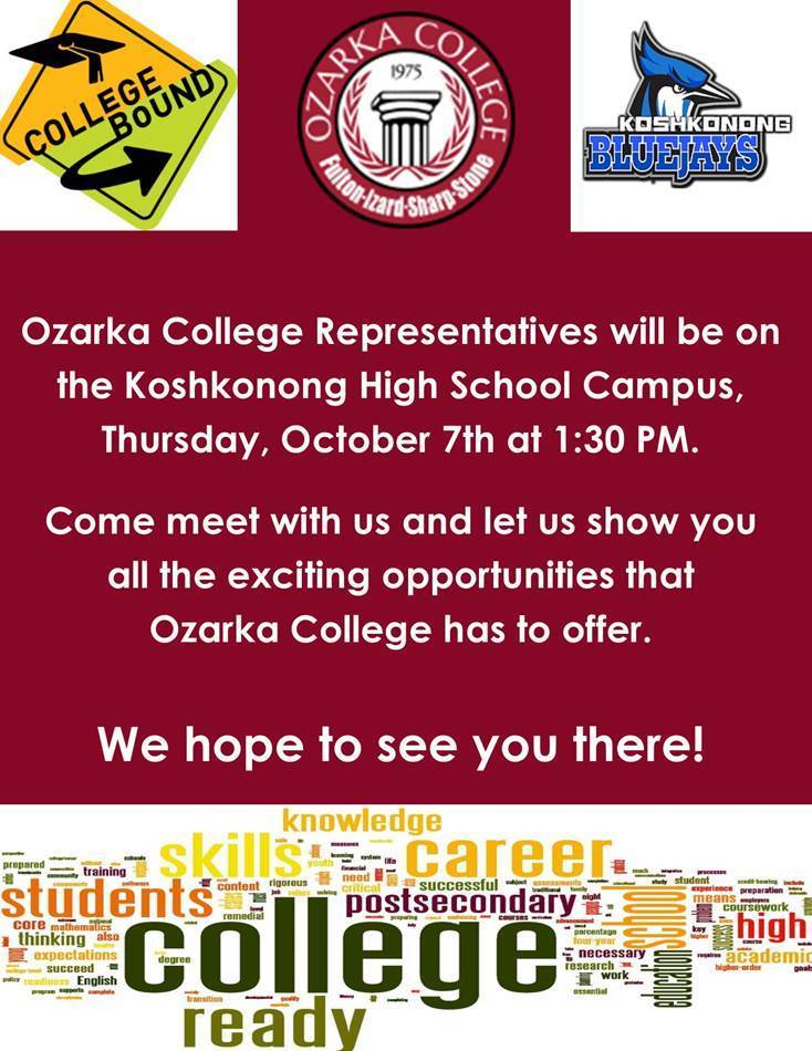 Ozarka College Visit to KHS on October 7th at 1:30 p.m.  