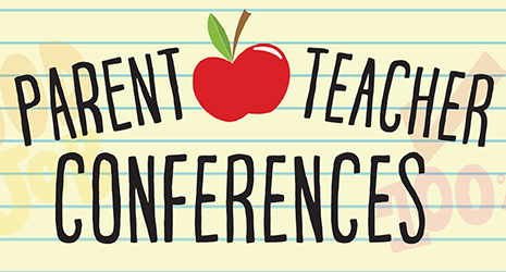 Parent Teacher Conferences on lined school paper with a red apple