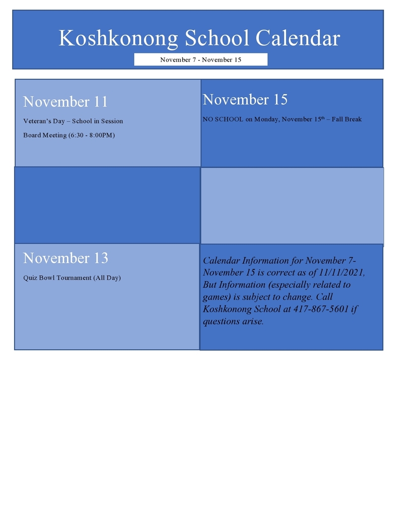 Shades of Blue Block Style Weekly Calendar Nov. 7-15